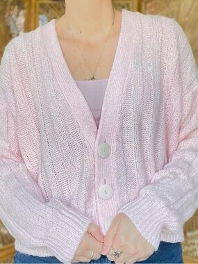Vintage Pink Cardigan Cozy Knit Soft Girl Balletcore Sweater Cottagecore Granny